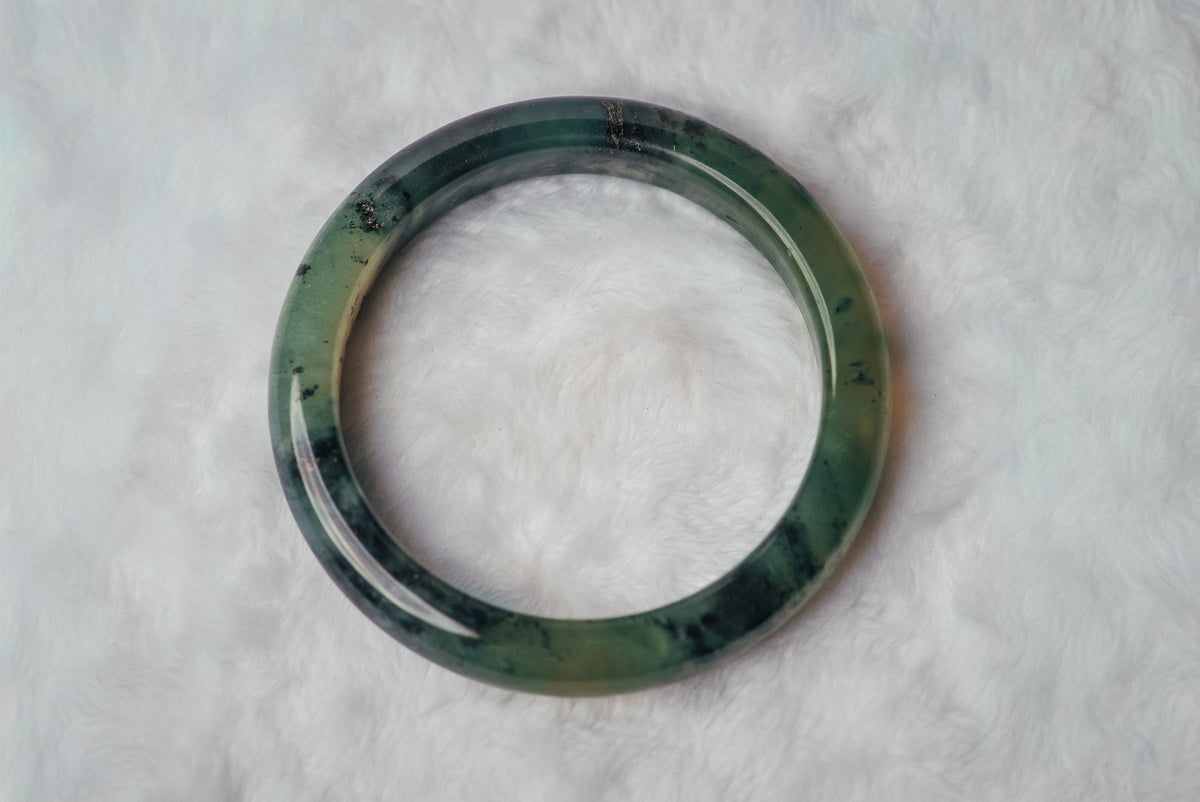 Two-Tone Dark and Light Green Xiuyan Jade Bangle