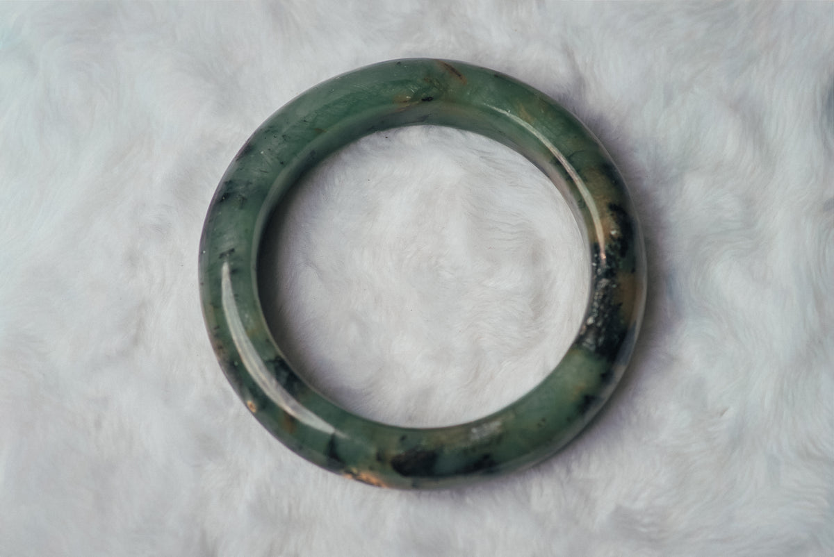 Two-Toned Dark Green Xiuyan Jade Bangle