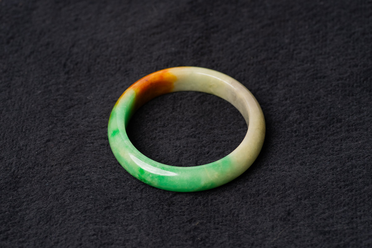 Green, Orange and Beige Tri-Toned Jade Bangle