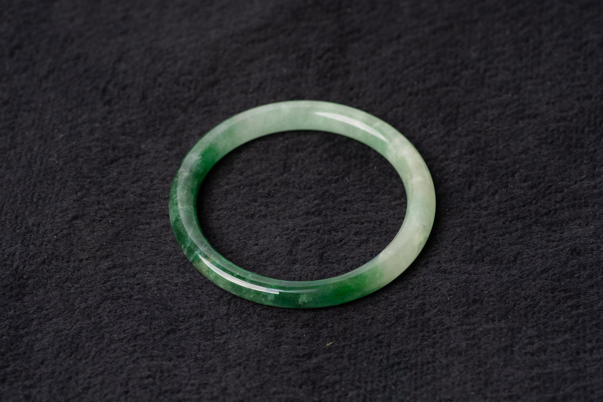 White and Green Tri-Tone Jade Bangle