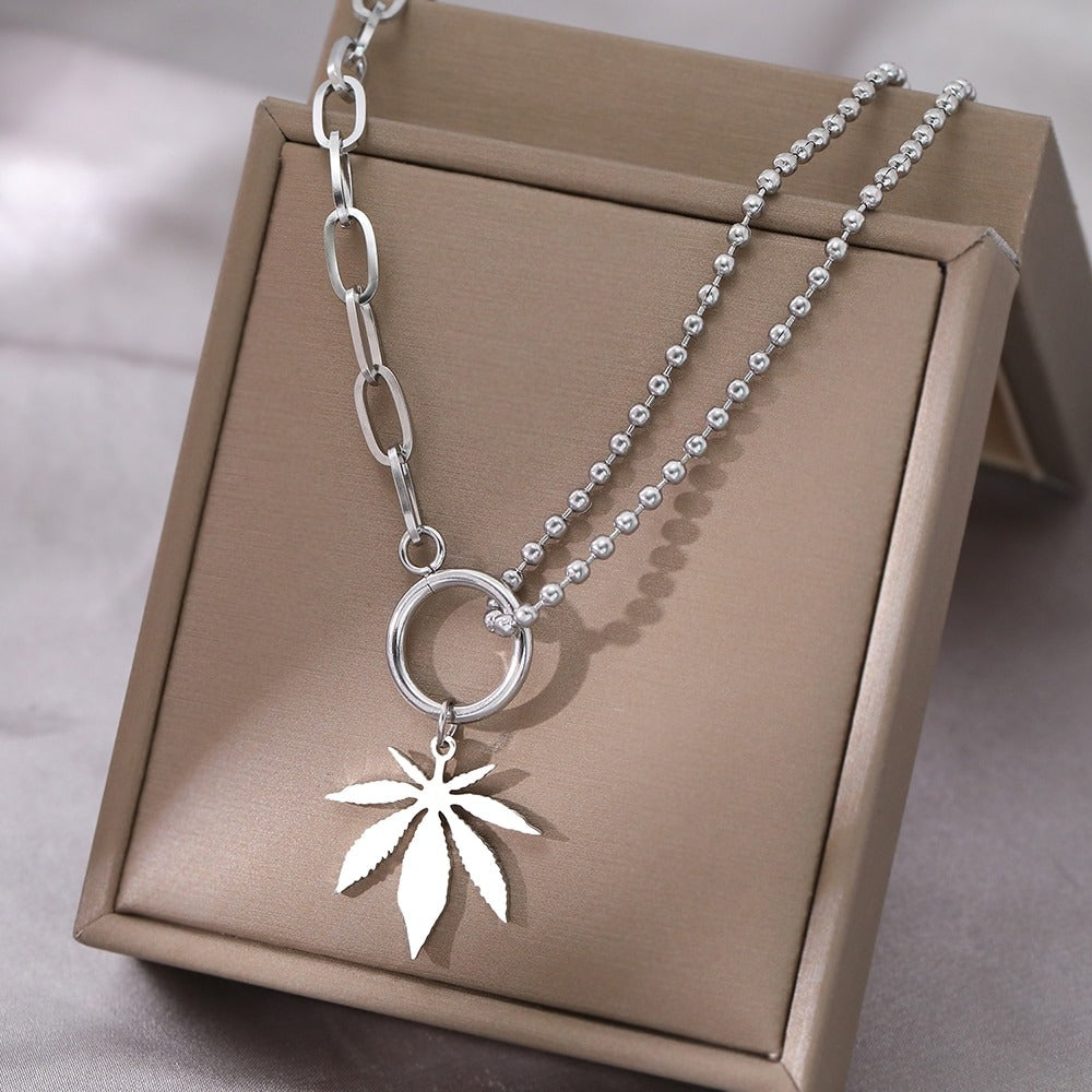 Bead leaf necklace silver