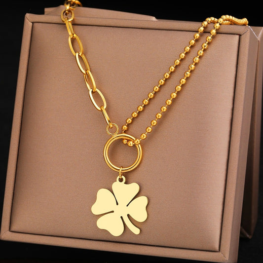 Bead leaf necklace gold