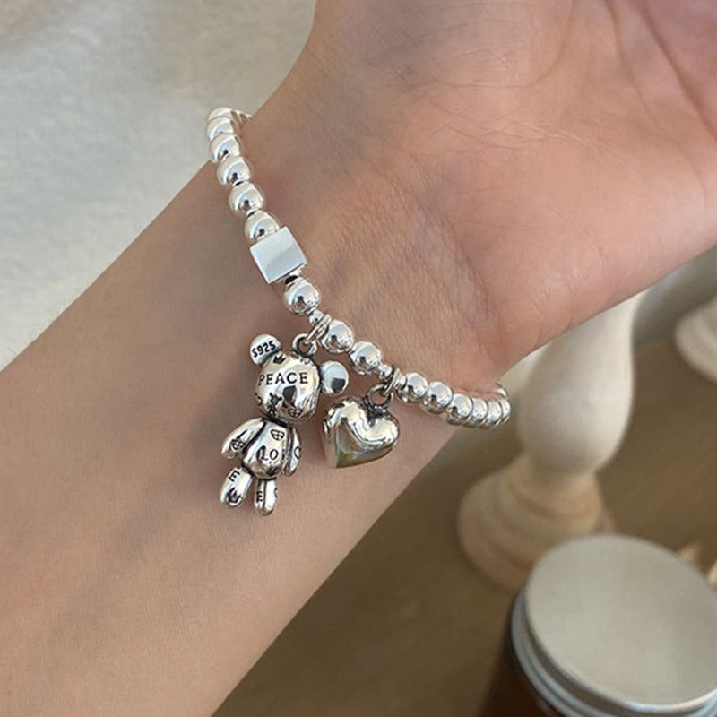 Women silver heart and bear bracelet