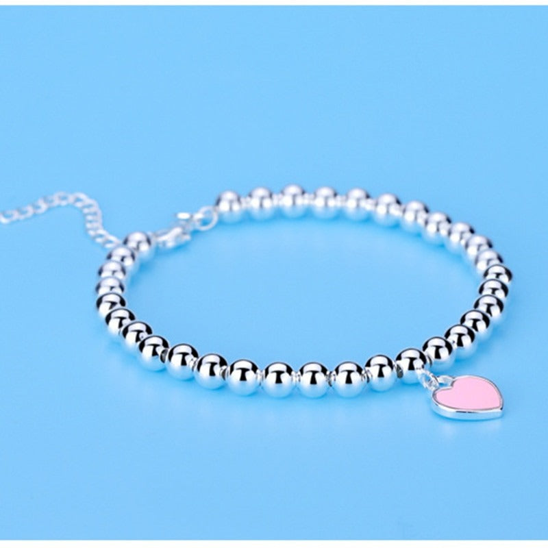 Women silver beads heart bracelet