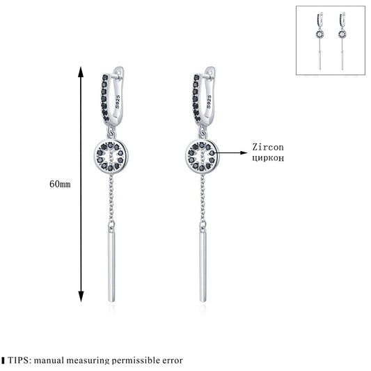 Women silver black cz long earrings
