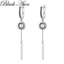 Women silver black cz long earrings