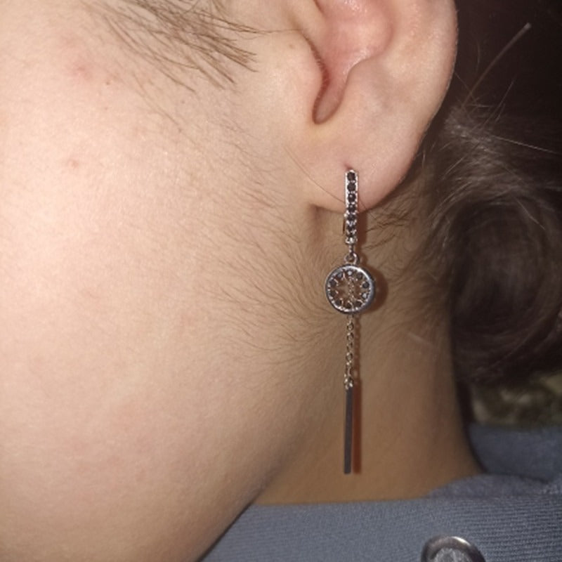 Women silver black cz long earrings