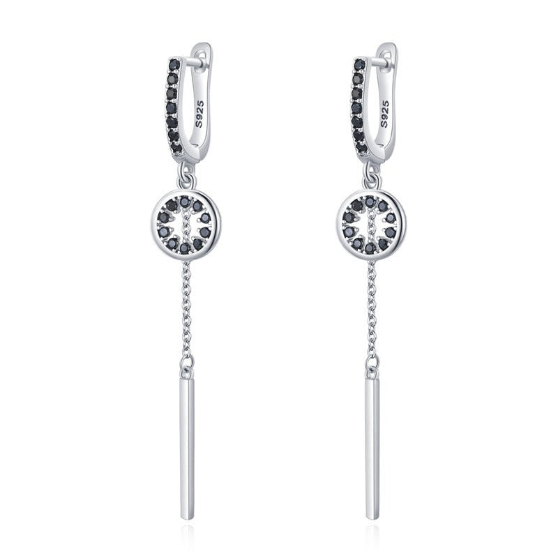Women silver black cz long earrings