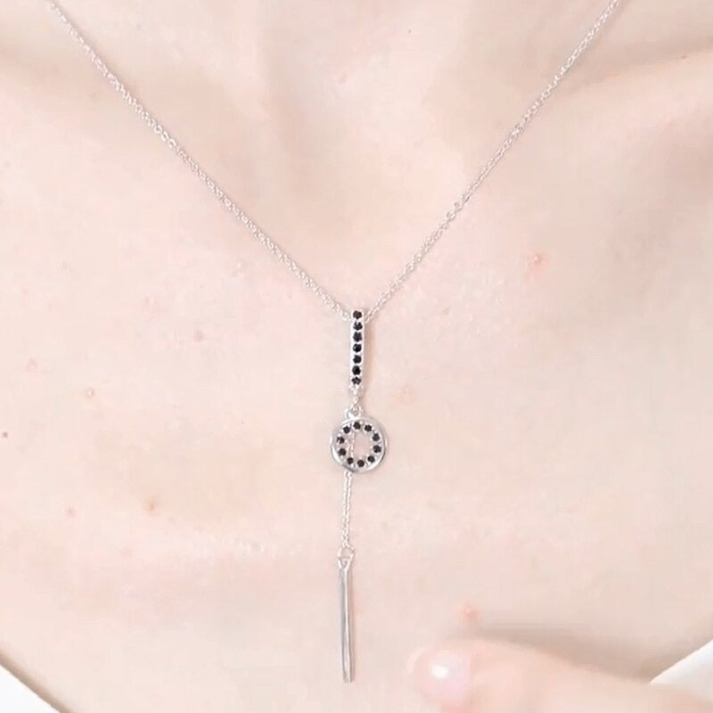 Women silver black cz necklace