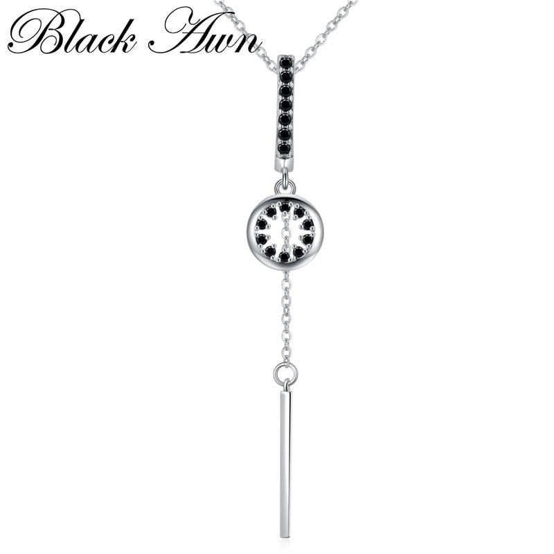 Women silver black cz necklace