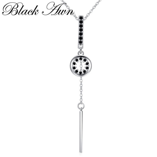 Women silver black cz necklace