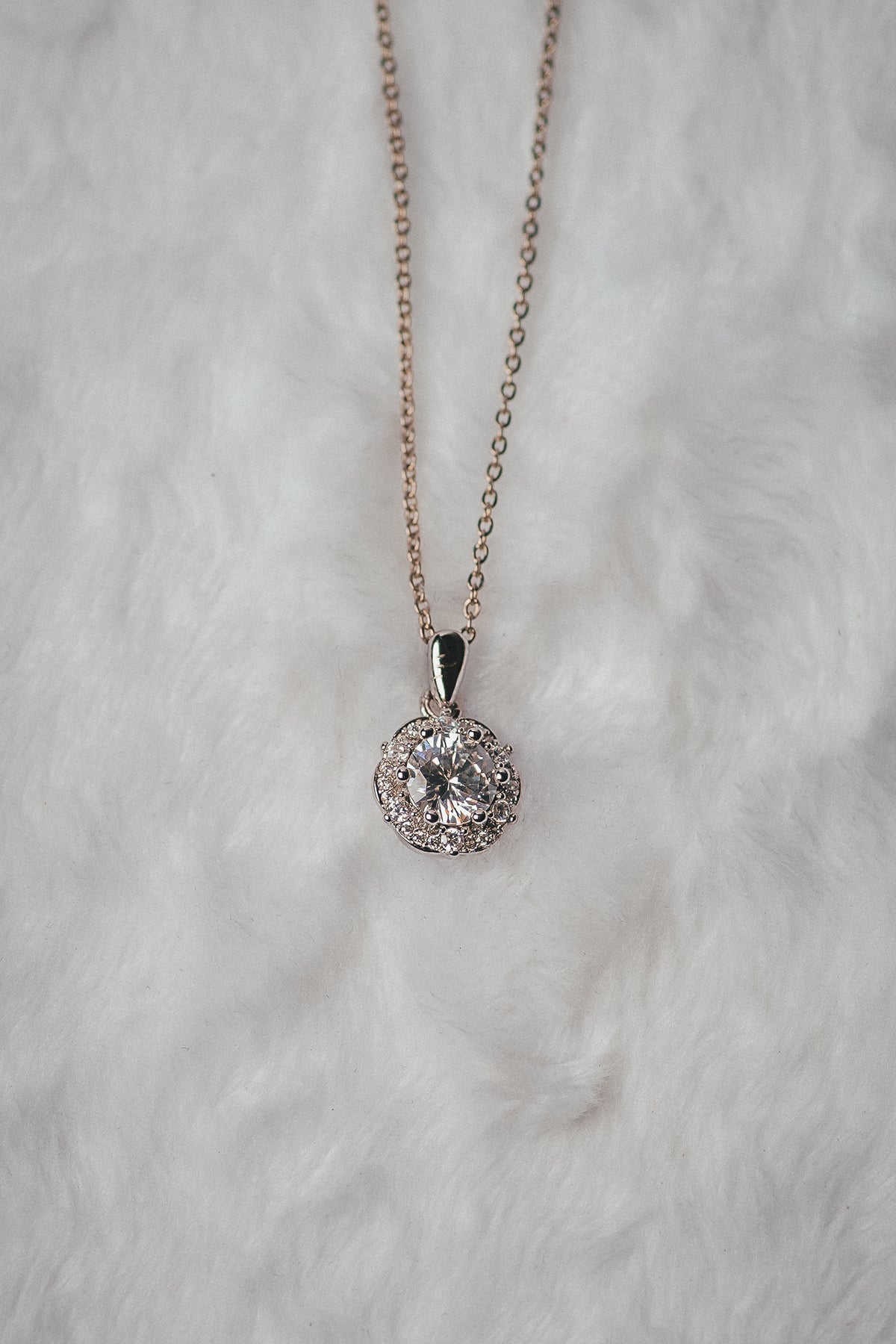 Rose Gold & Silver Round Halo Solitaire Pendant