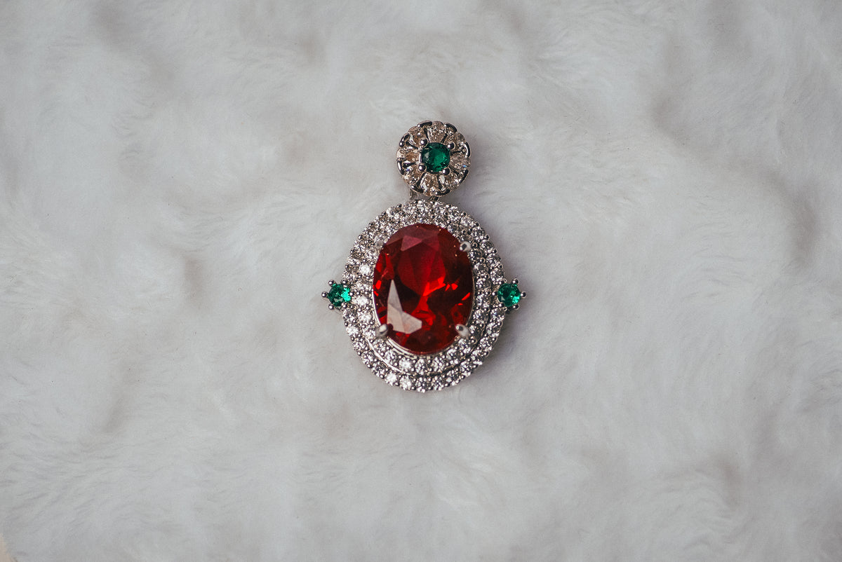 Ruby & Emerald Oval Statement Pendant