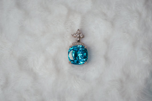 Aquamarine Blue Solitaire Pendant with Floral Bail