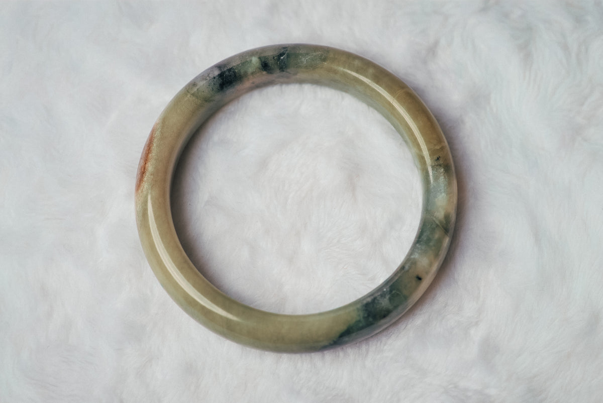 Two Tone Beige and Green Xiuyan Jade Bangle