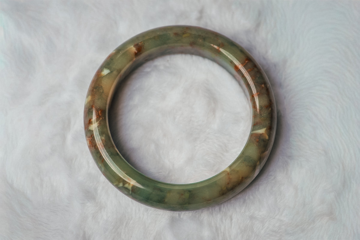 Two-Toned Green and Brown Xiuyan Jade Bangle