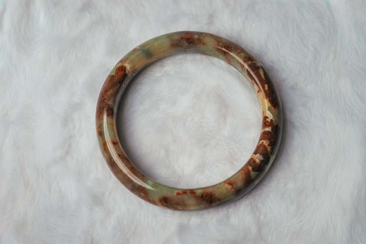 Two-Toned Green and Brown Xiuyan Jade Bangle