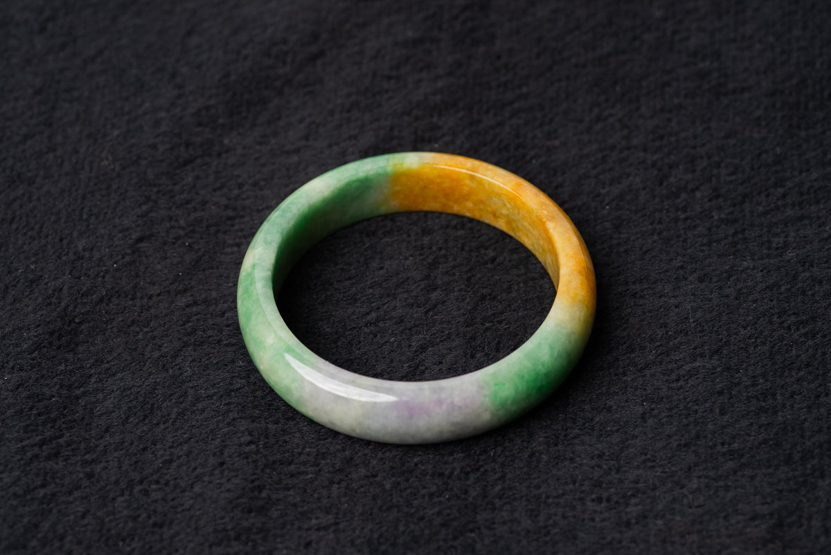 Green, Orange, and Grey Tri-Toned Jade Bangle
