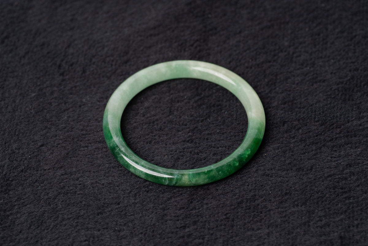White and Green Tri-Tone Jade Bangle
