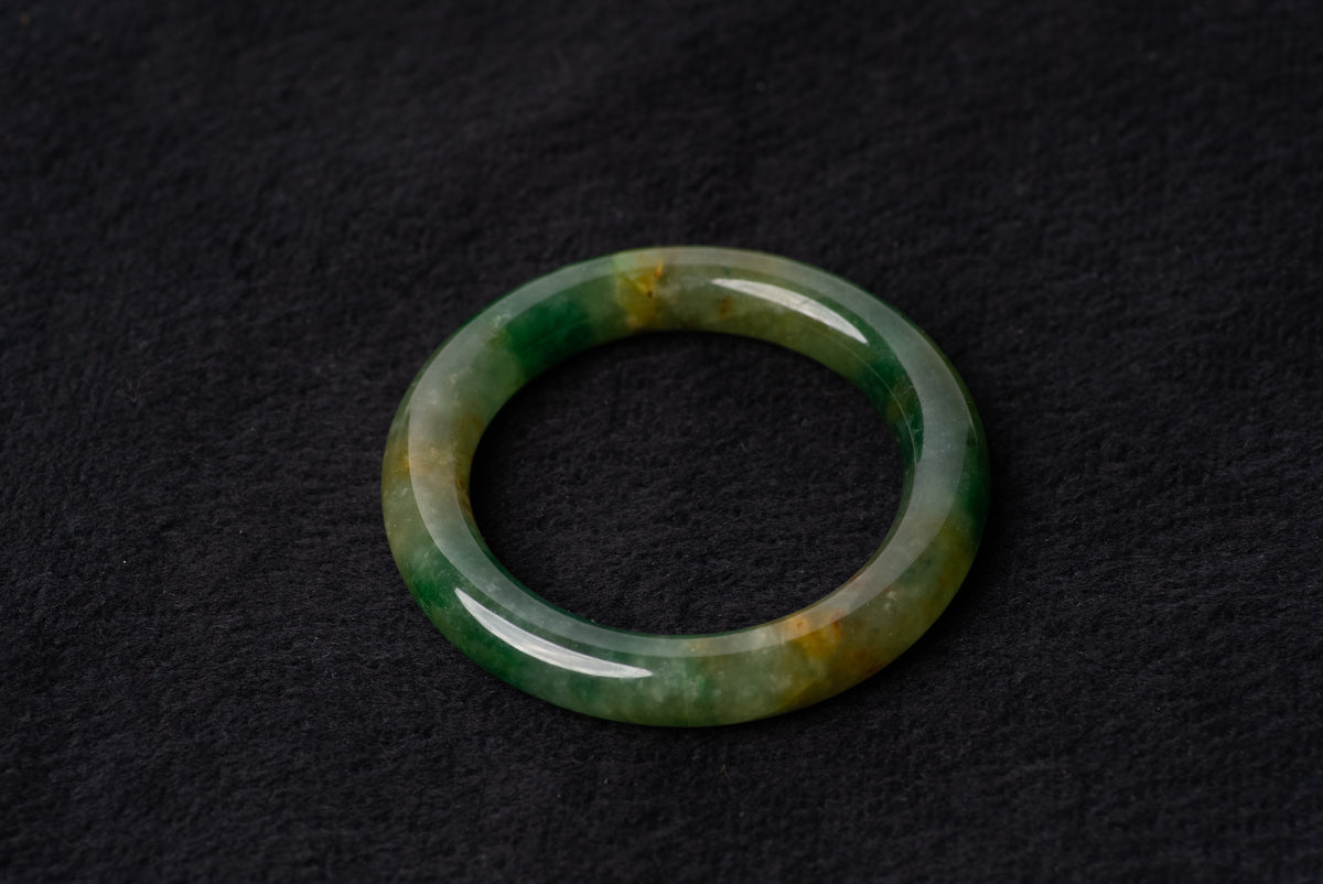 Dark Green and Yellow Two-Color Jade Bangle