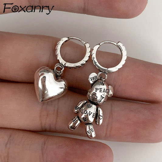 Women silver heart and bear Earrings