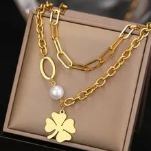 Bead leaf necklace gold