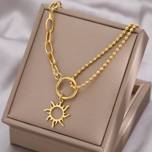Bead sun necklace gold