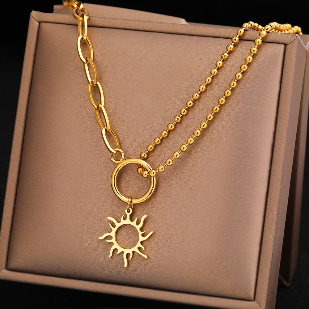 Bead sun necklace gold