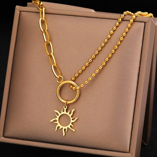Bead sun necklace gold
