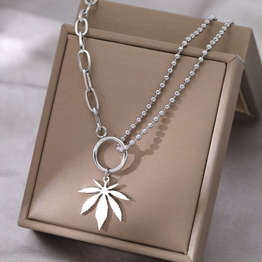 Bead leaf necklace silver